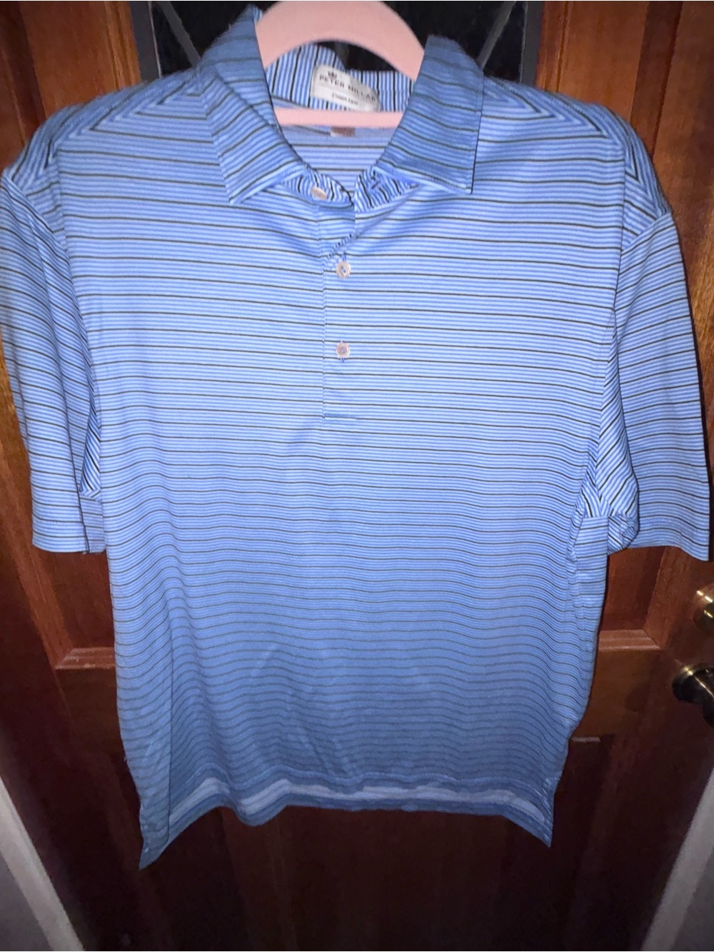 Peter Millar Men's Light Blue Striped Polo Shirt size Medium